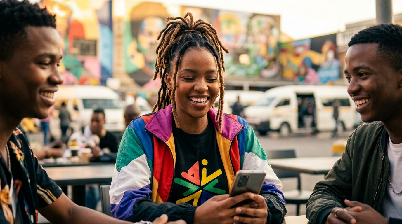 Friends hanging out using phone